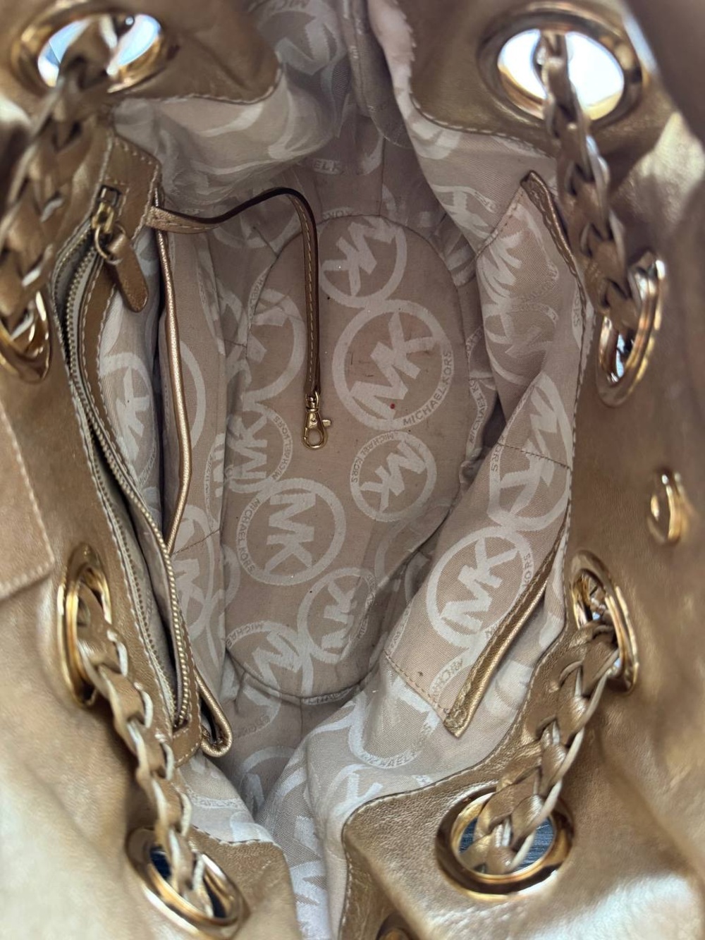 MICHAEL KORS Gold Metallic Shimmer Leather Braided Strap Ex-LrgHobo - Picture 4 of 9